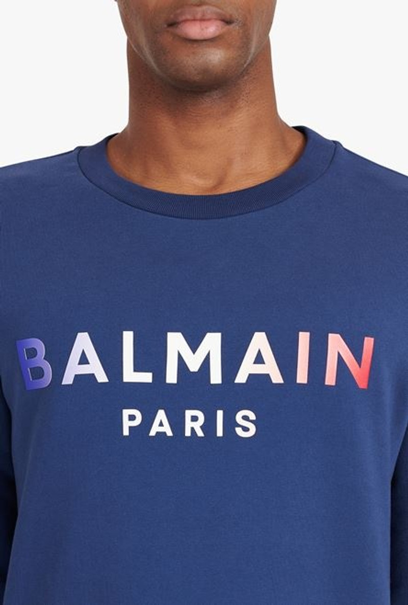 HIGH SUMMER CAPSULE - Blue cotton sweatshirt with Balmain Paris tie-dye logo print 6