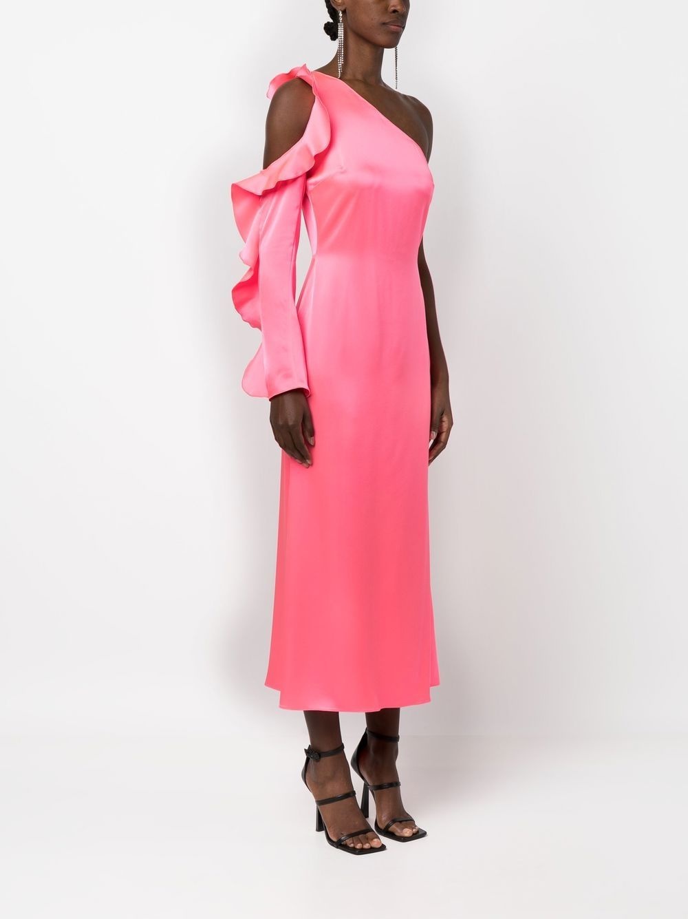 asymmetric ruffle-trim satin dress - 3