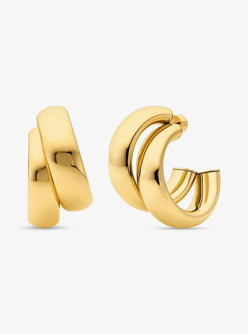 Large Precious Metal-Plated Brass Double Hoop Earrings - 1