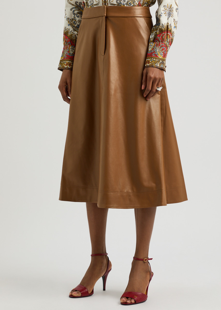 Veronica Beard Louise Faux Leather Midi Skirt - 2