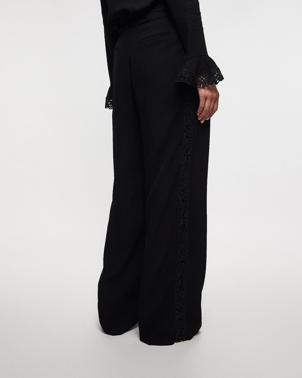 Lace Trim Wide Leg Pant Black - 4