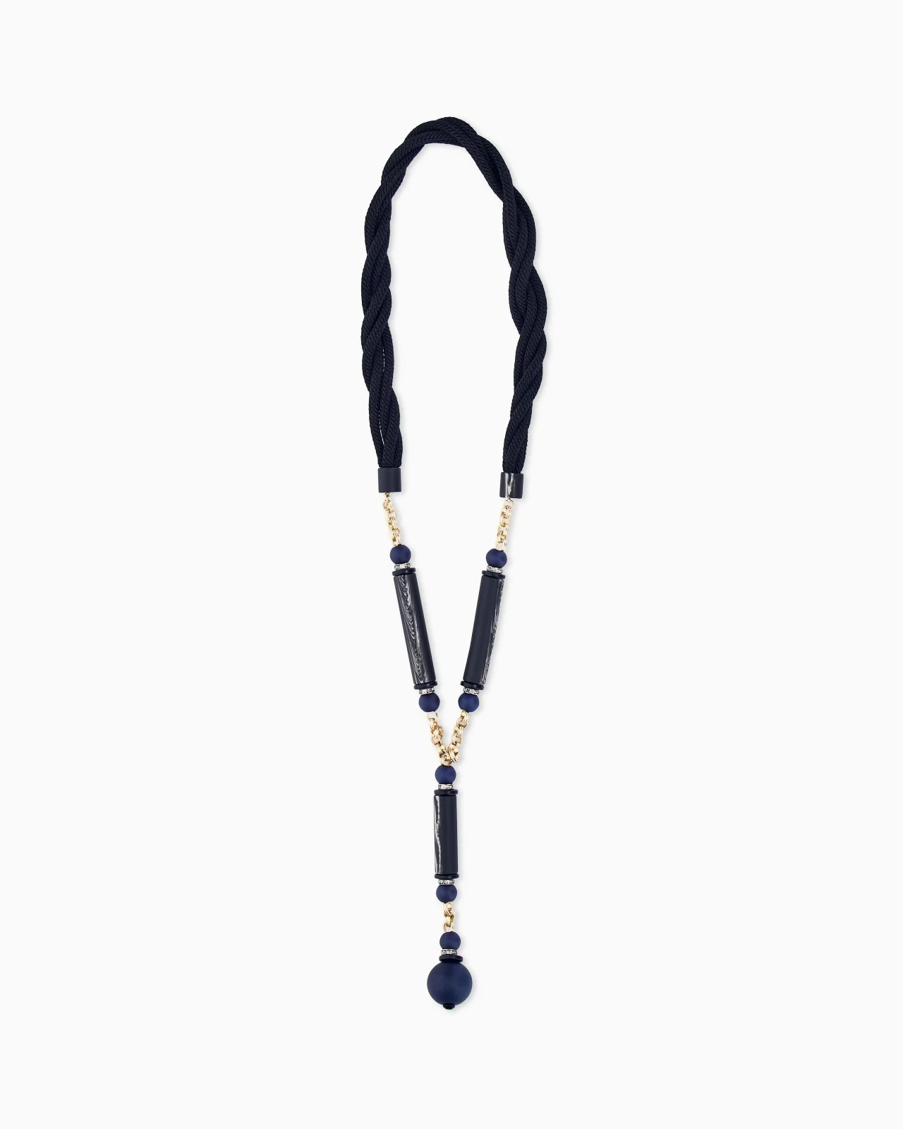 NECKLACE IN VISCOSE AND BRASS WITH ACRYLIC AND GLASS - 1