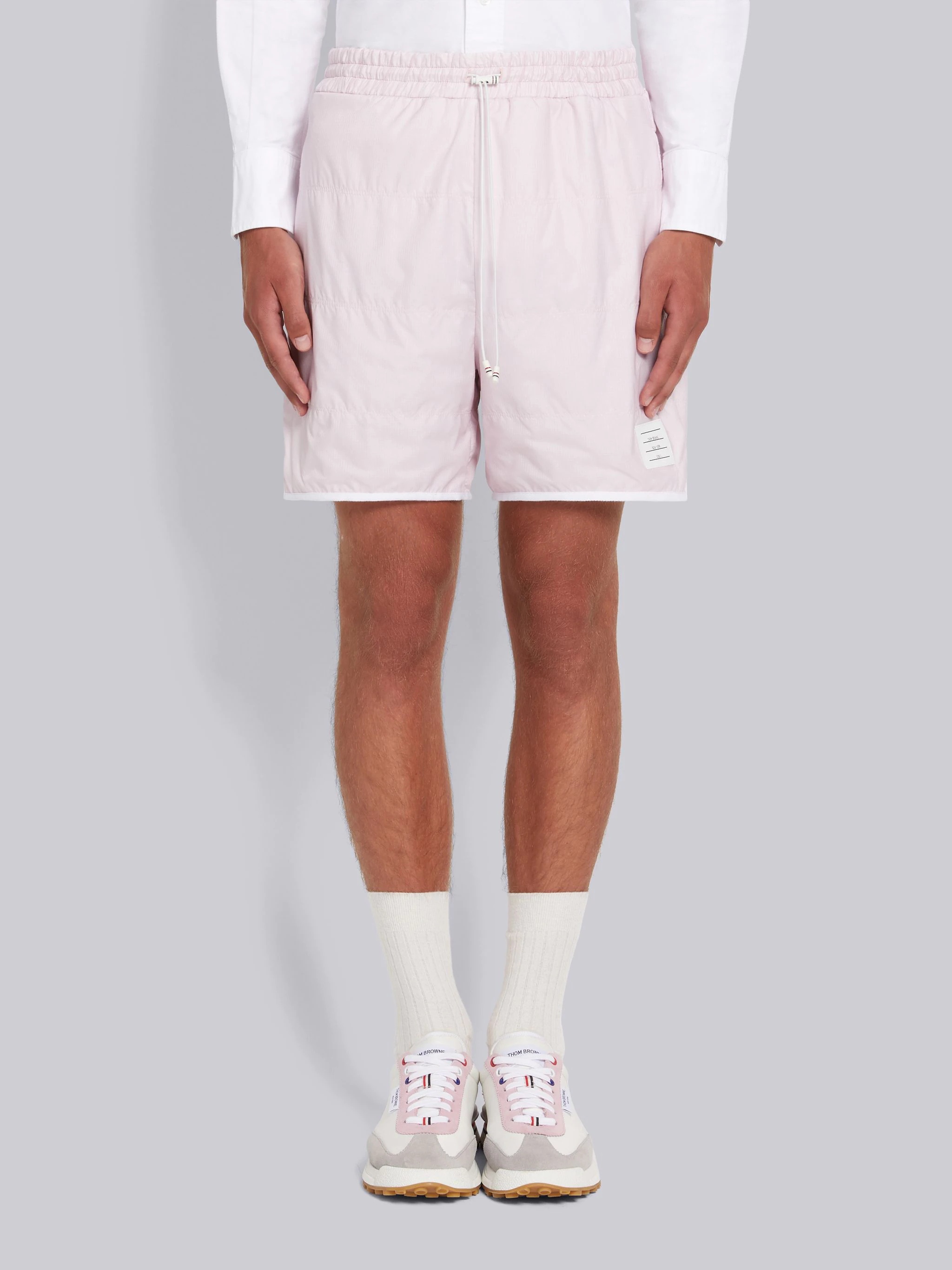 Light Pink Quilted Ripstop Jersey Lining Track Short - 1