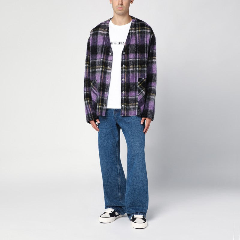 Palm Angels Over Shirt In Violet Check Wool Men - 4