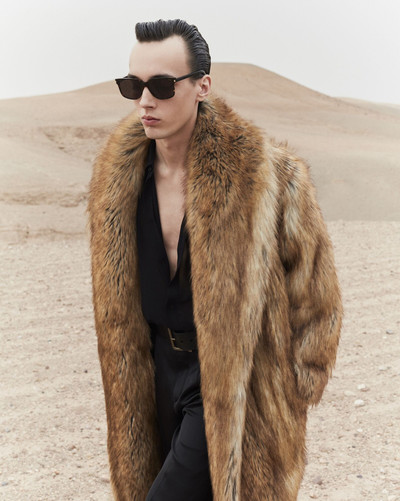SAINT LAURENT long coat in animal-free fur outlook