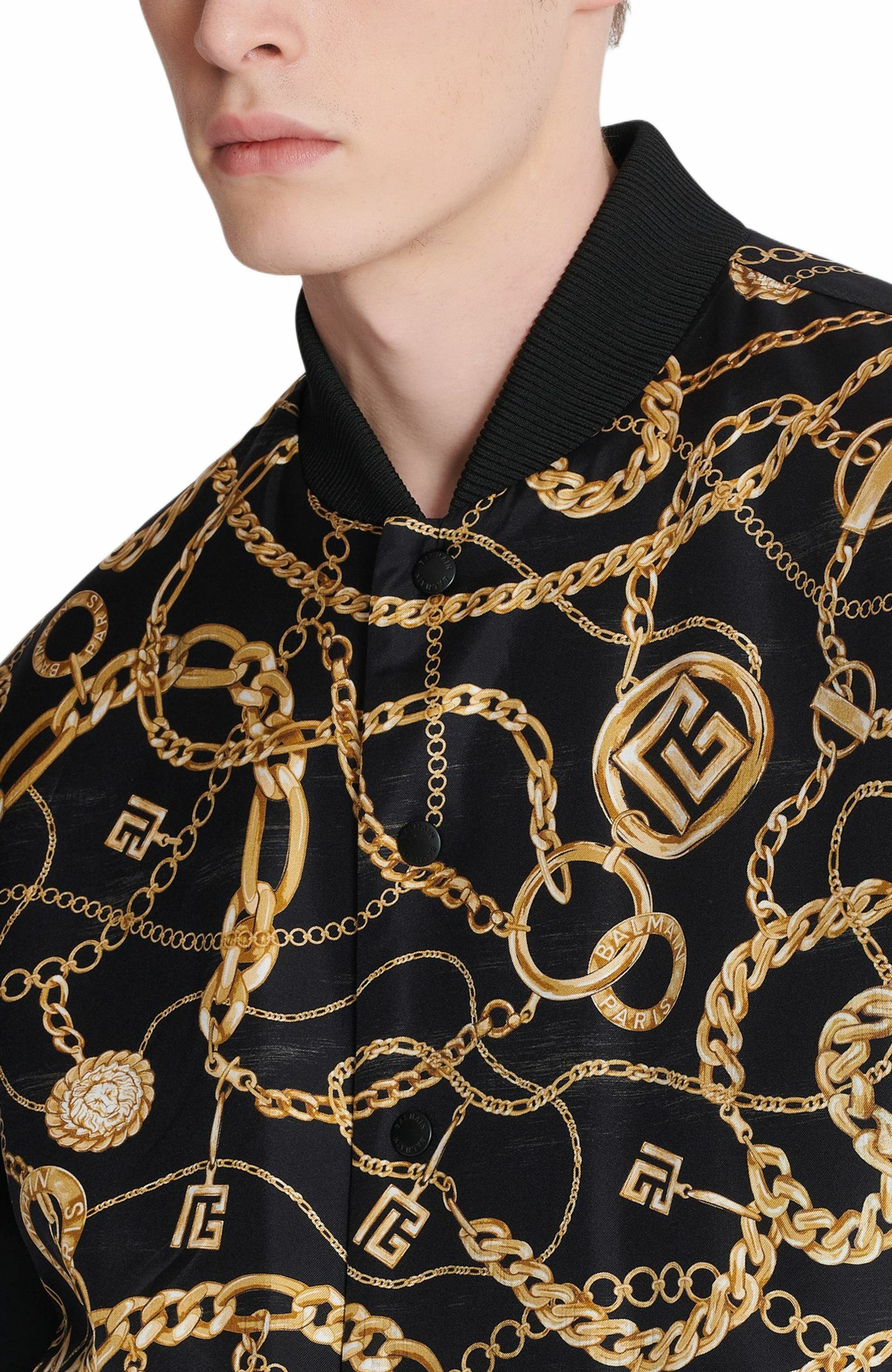 Balmain Reversible printed bomber jacket with Chaînes pattern in Black at Nordstrom - 6