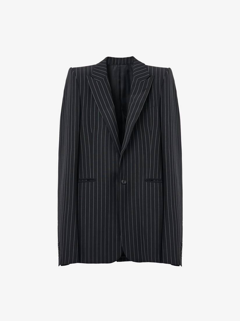 Pinstripe Stacked Shoulder Jacket - 1