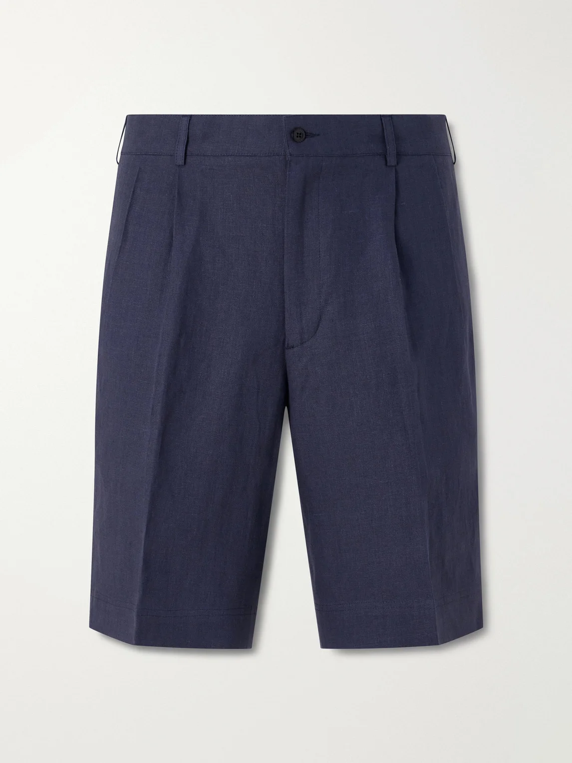 Straight-Leg Pleated Linen Shorts - 1