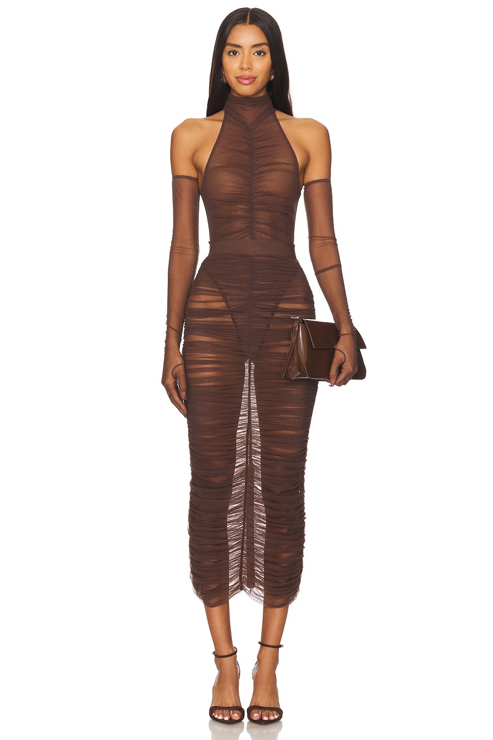 Ruched Mesh Midi Skirt - 5