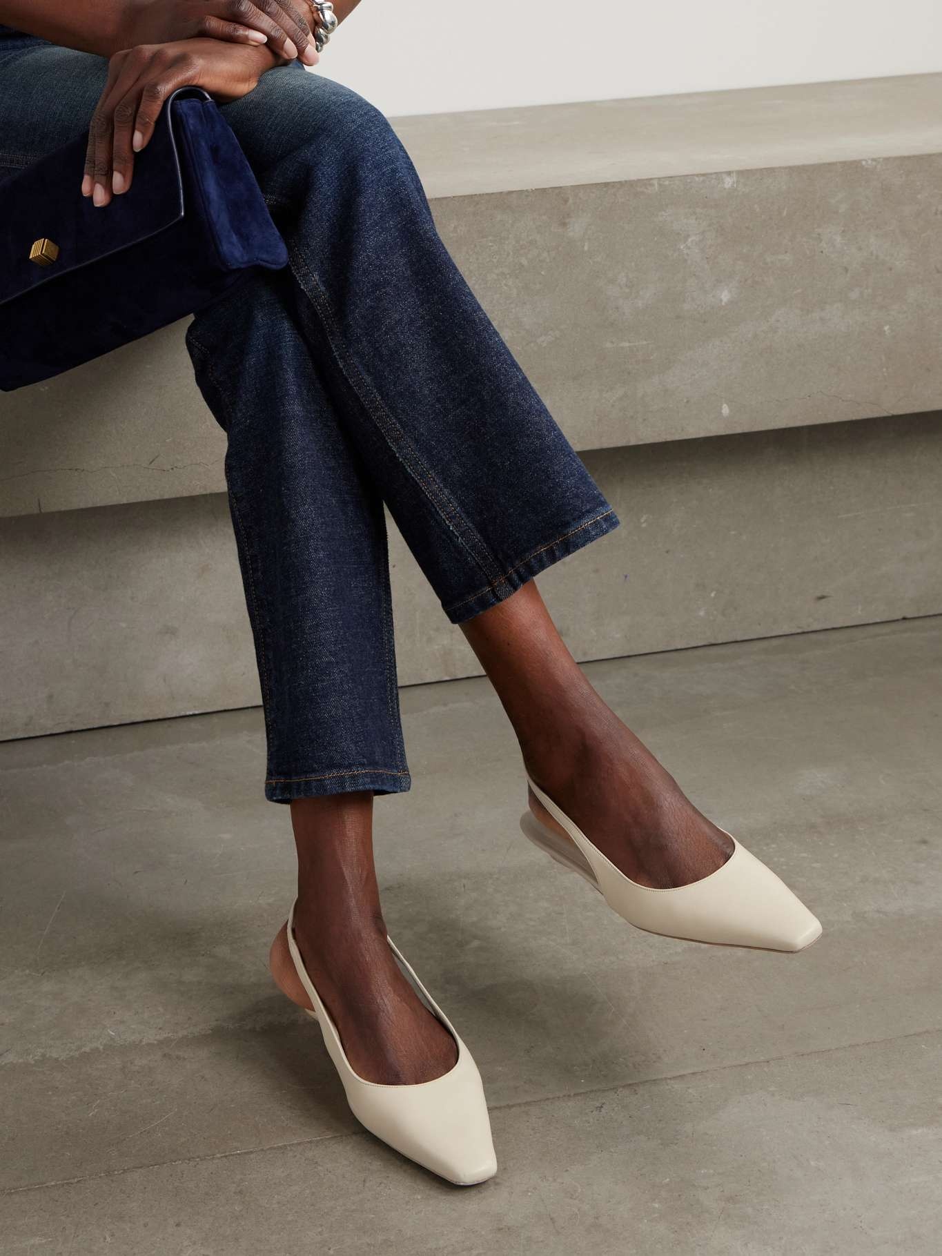 Uba bow-embellished faille and leather slingback flats Beige - 5