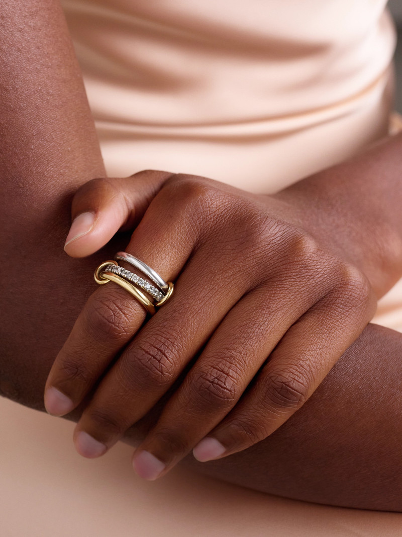 Spinelli Kilcollin Taurus Set Of Three 18-karat Gold And Sterling Silver Diamond Rings outlook
