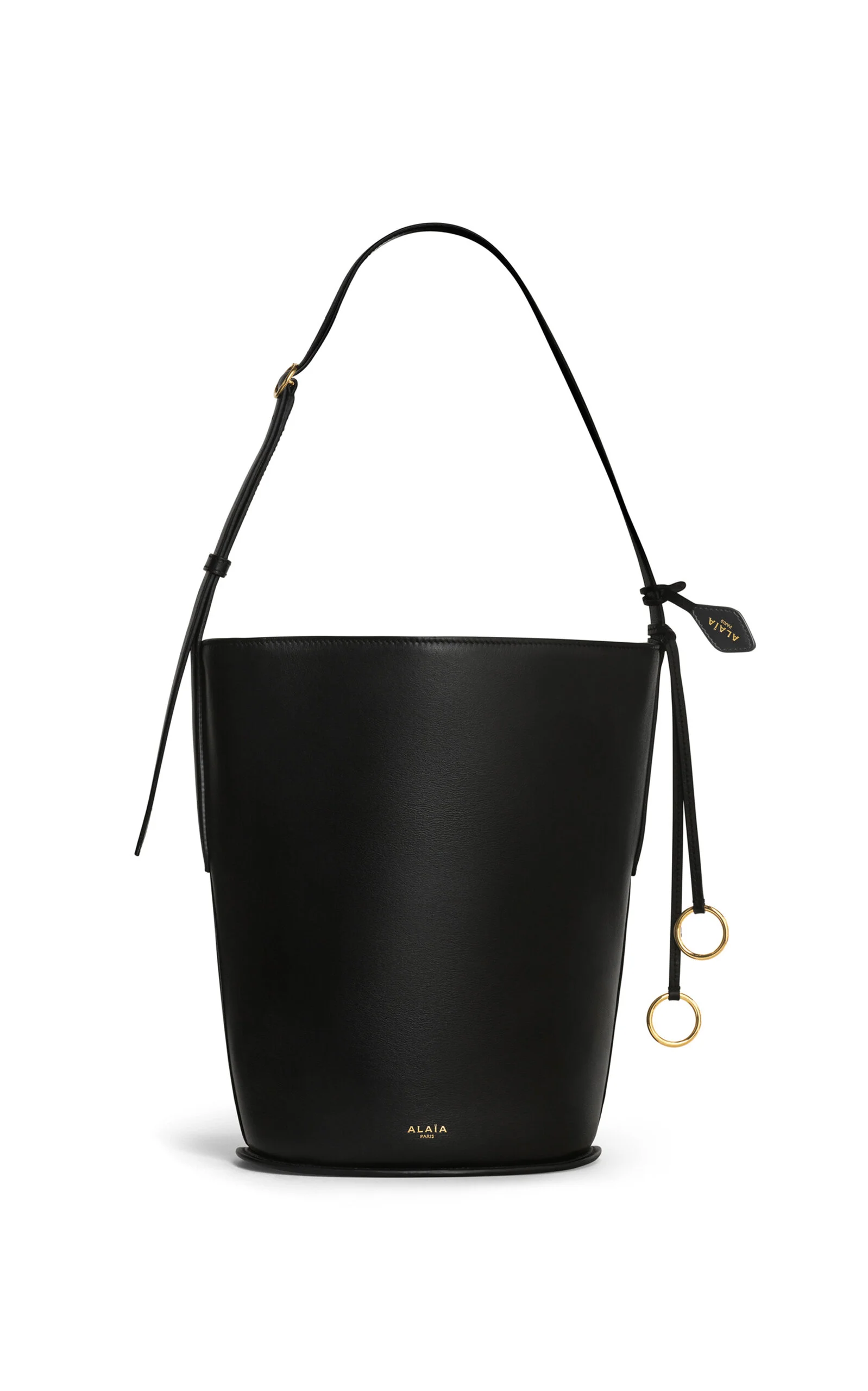 Leather Bucket Tote Bag black - 1