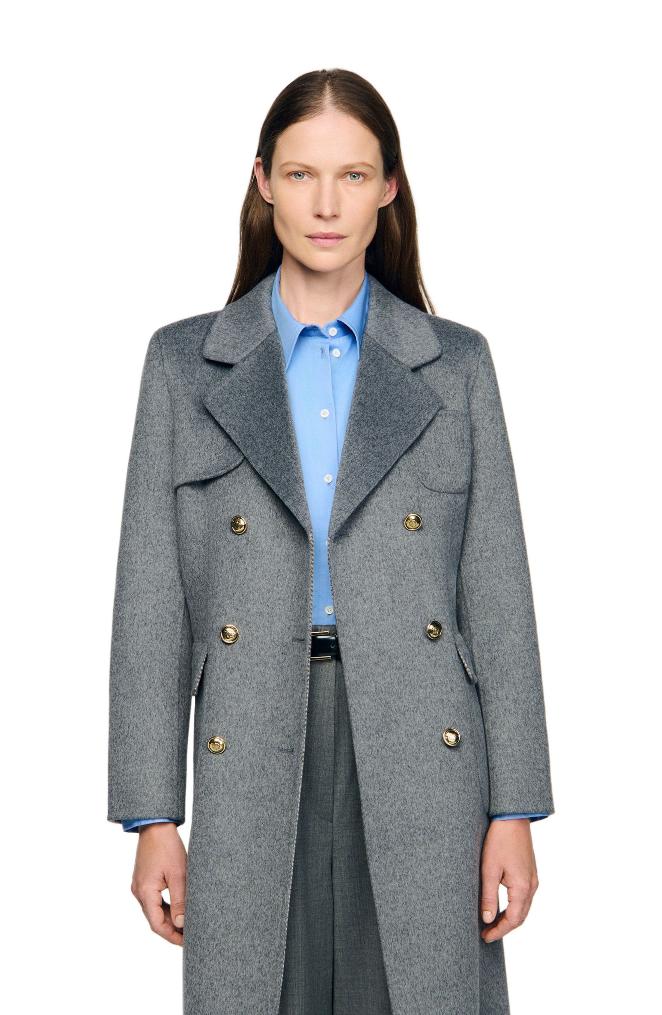 SANDRO Double-faced check coat in Grey at Nordstrom - 3