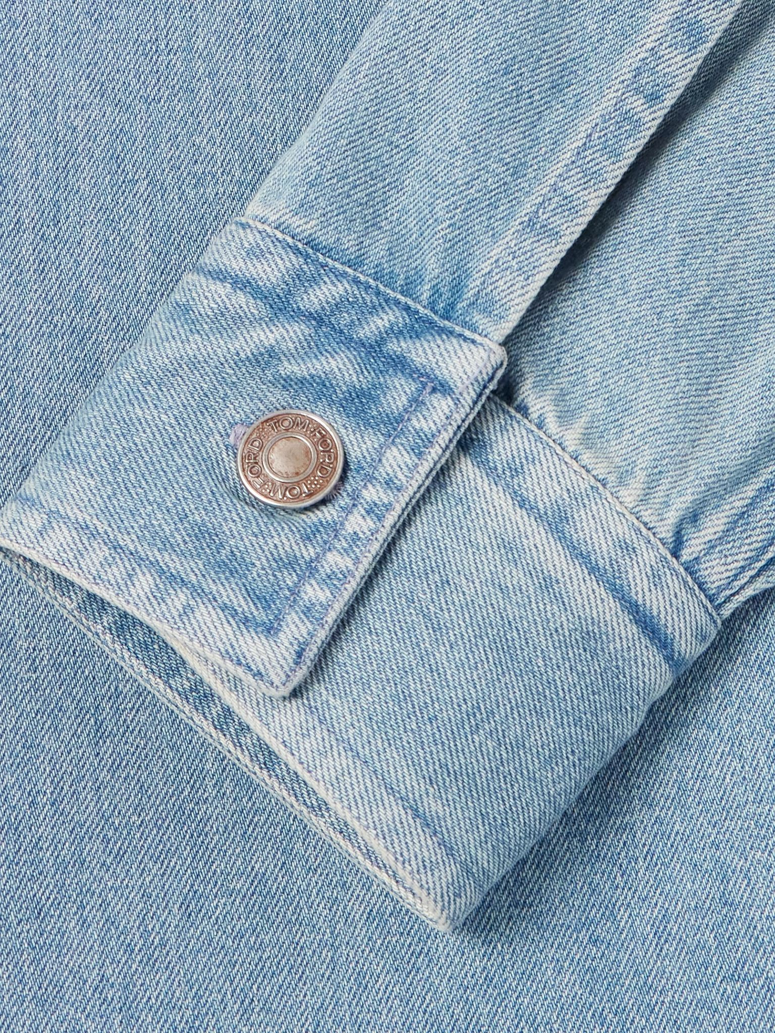 Slim-Fit Washed-Denim Overshirt Blue - 6