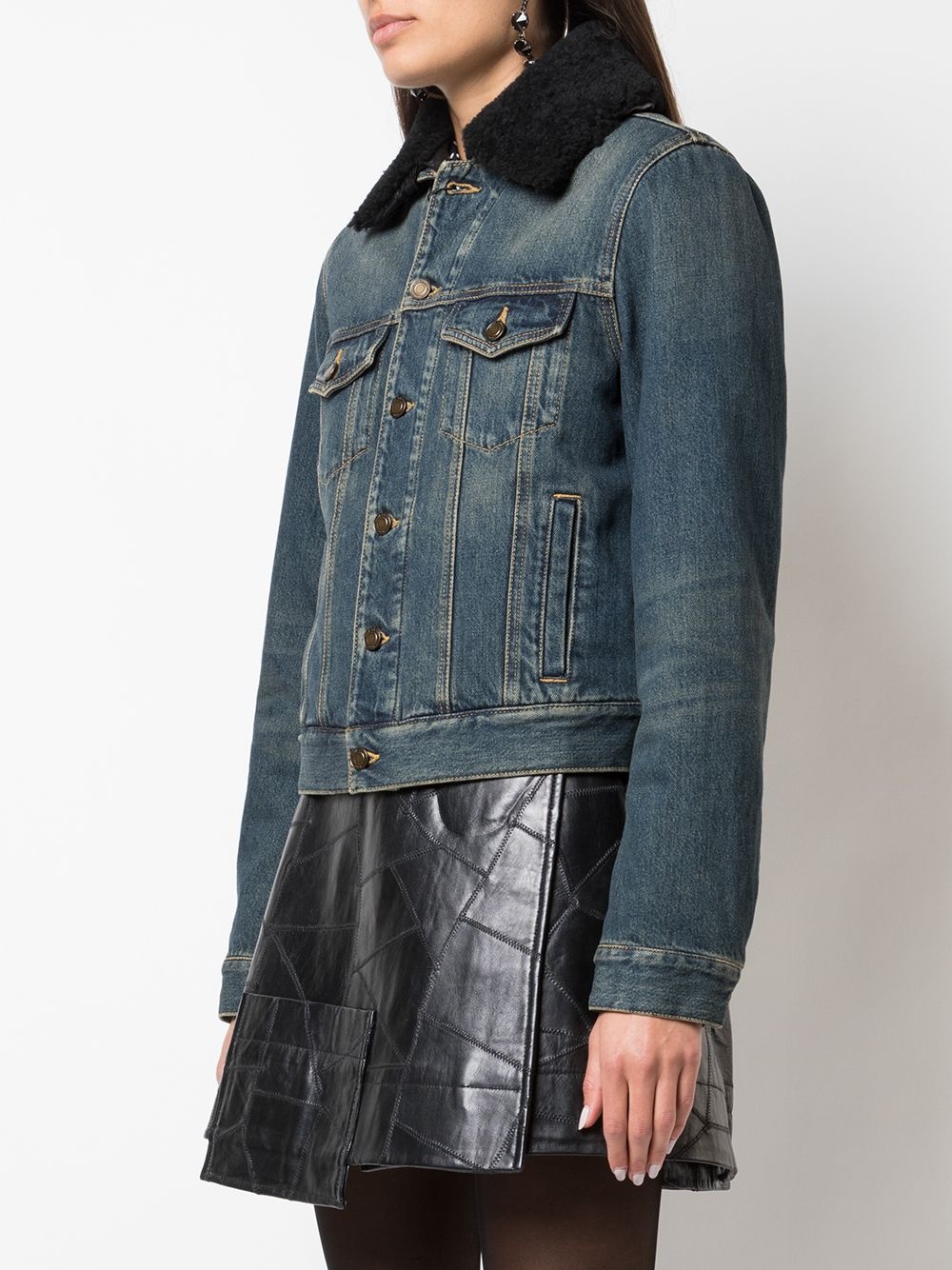 shearling-lined denim jacket - 3