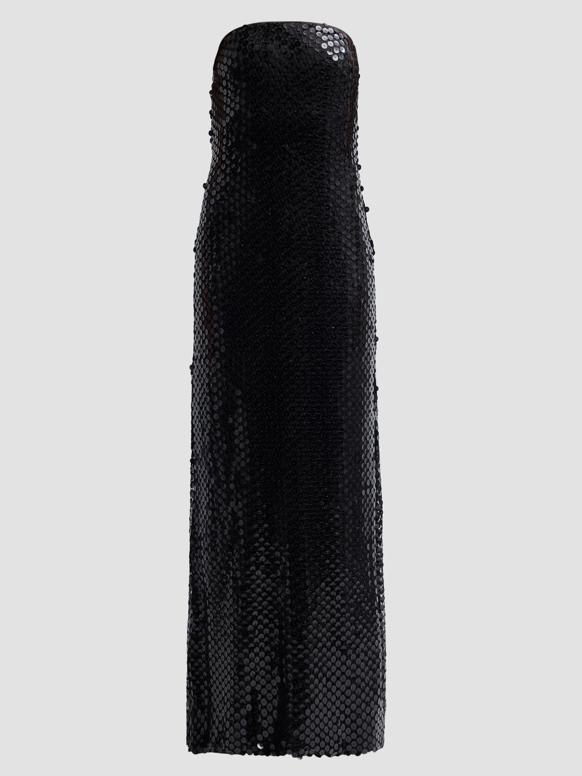 Women's Angel Sequined Strapless Gown - Black Mesh - 1
