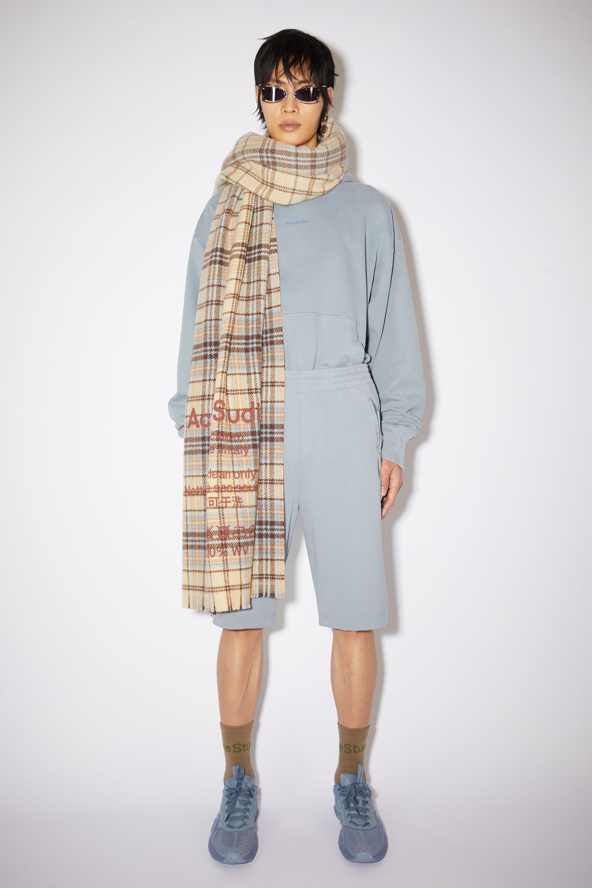 Checked wool scarf - Oat beige/brown - 3