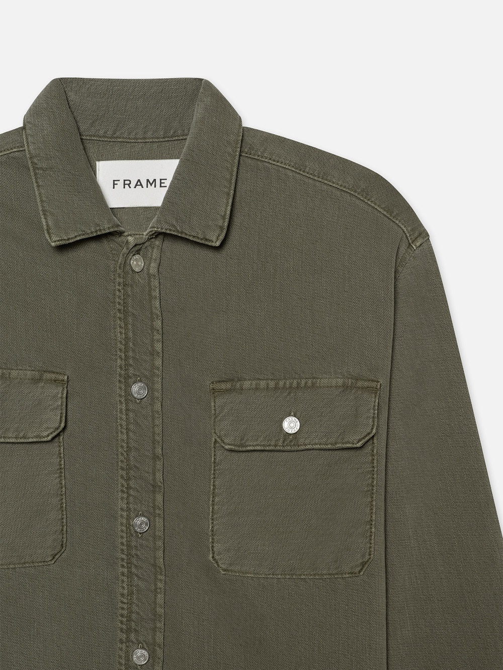 Textured Terry Overshirt in Smokey Olive - 3