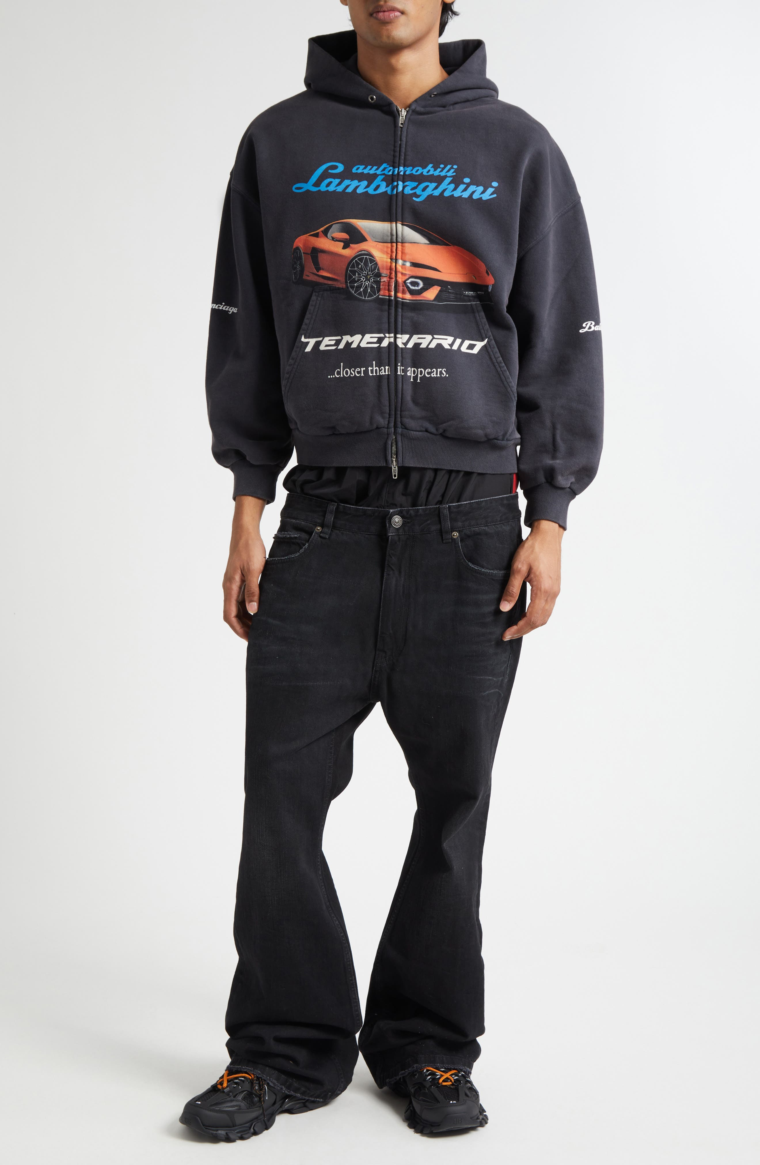 Balenciaga x Automobili Lamborghini Small Fit Full Zip Fleece Graphic Hoodie in 1041 Faded Washed Bl - 2