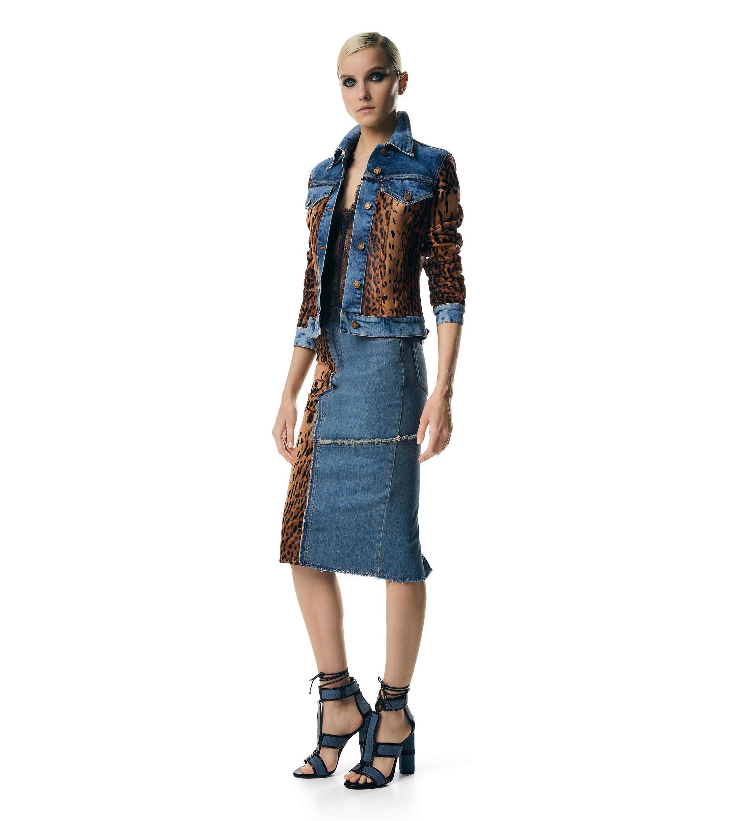 DENIM & CALF HAIR PENCIL SKIRT - 4