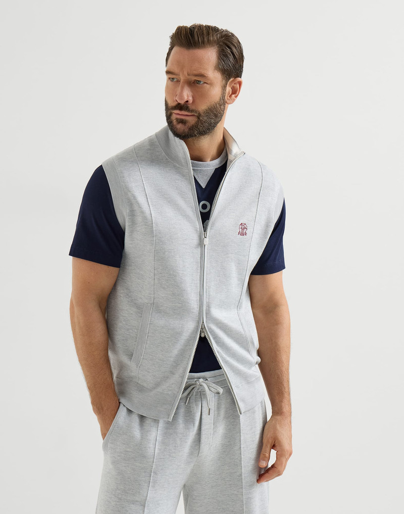Cotton and silk French terry double knit vest with logo 2