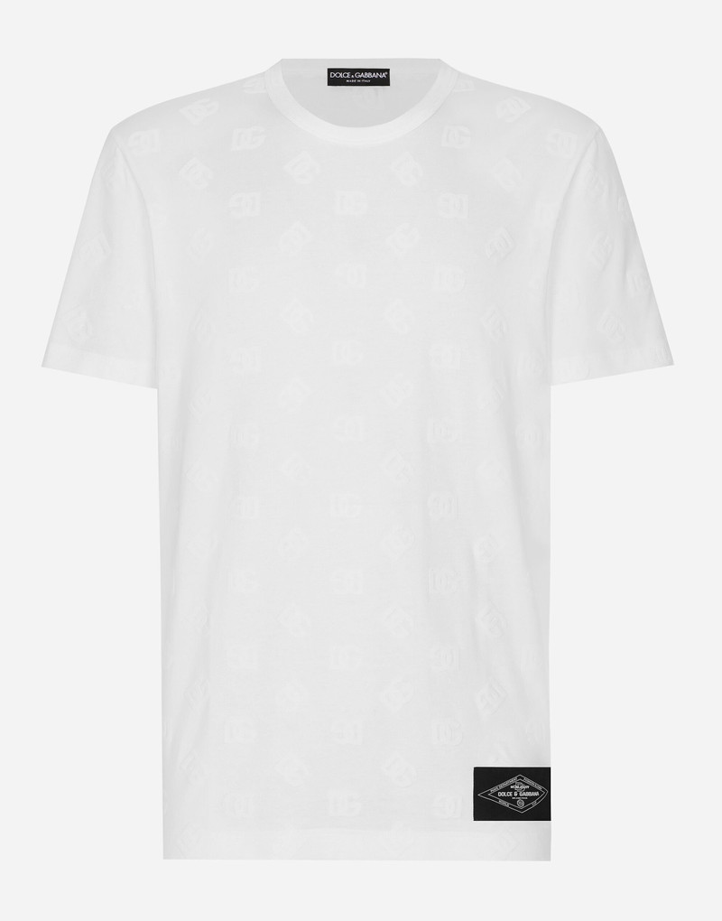 Cotton T-shirt with all-over flocked DG print - 1