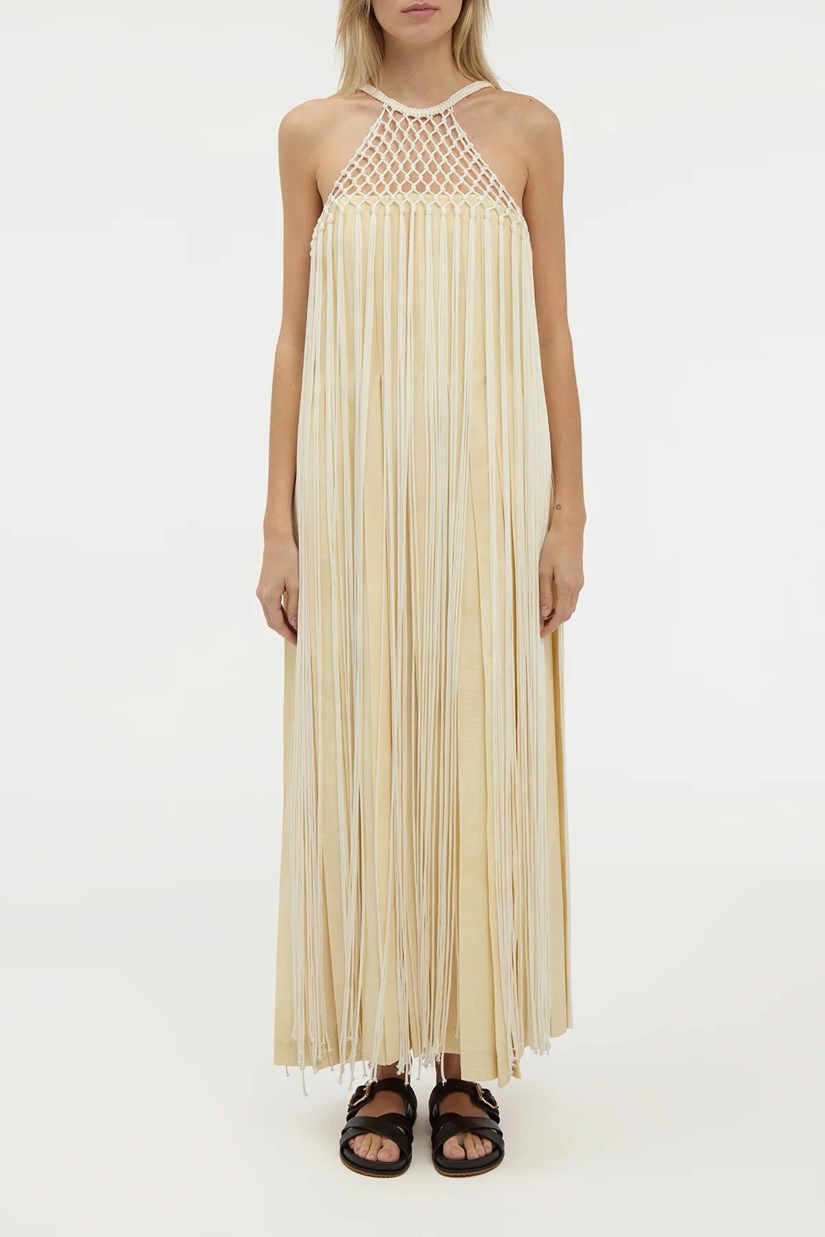 Tacia Fringe Maxi Dress in Ivory Silk - 2