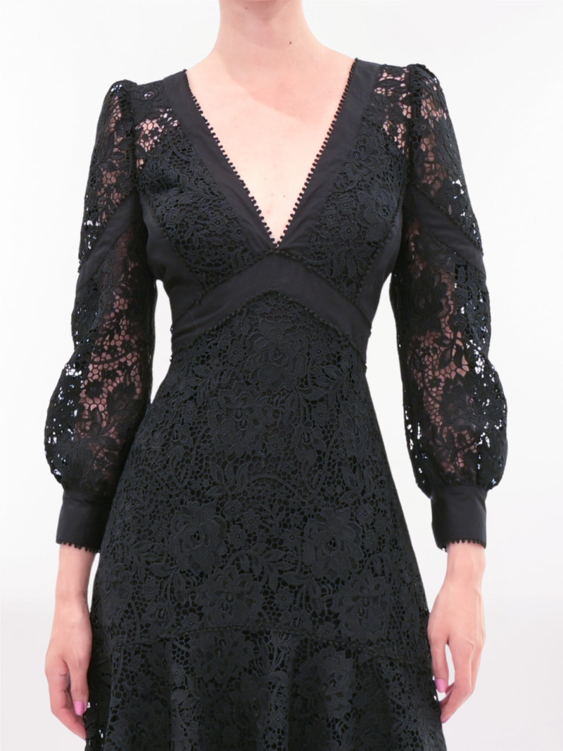 Marchesa LACE GUIPURE HANDKERCHIEF MIDI DRESS outlook