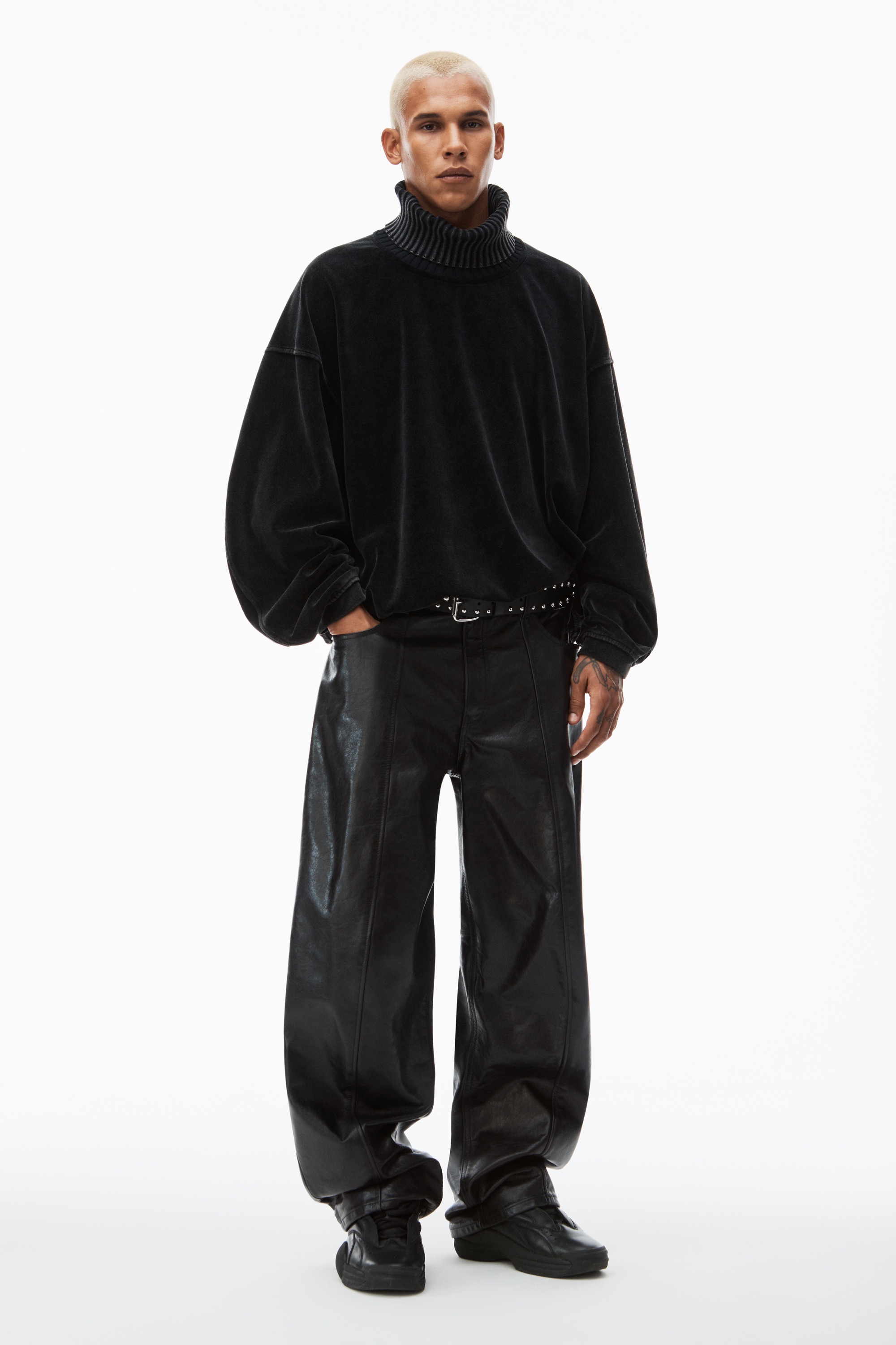 rib trim turtleneck in velour - 6