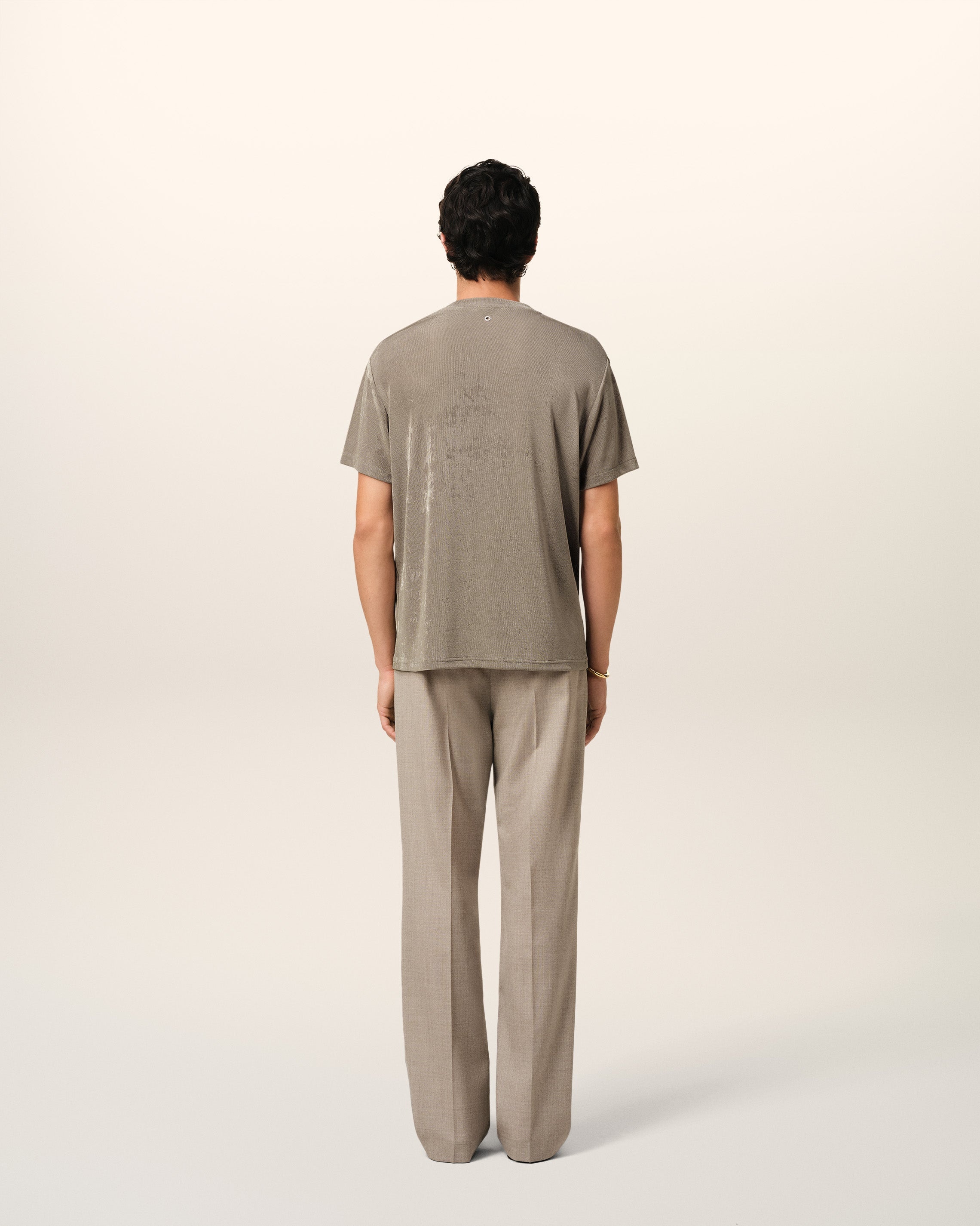 BEIGE RIB JERSEY SHORT SLEEVE T-SHIRT - 5