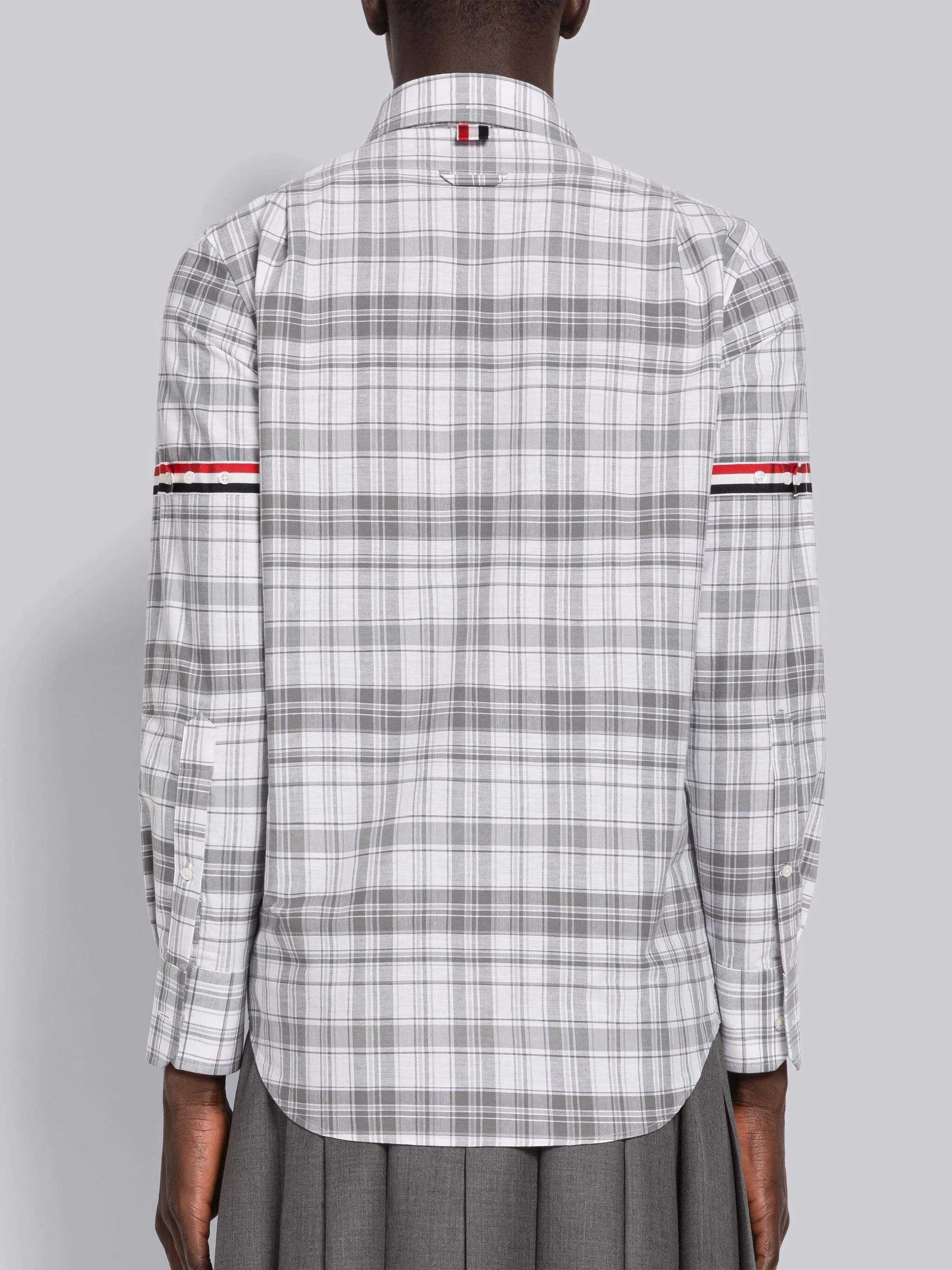 Medium Grey Stripe Plaid Armband Straight Fit Shirt - 4