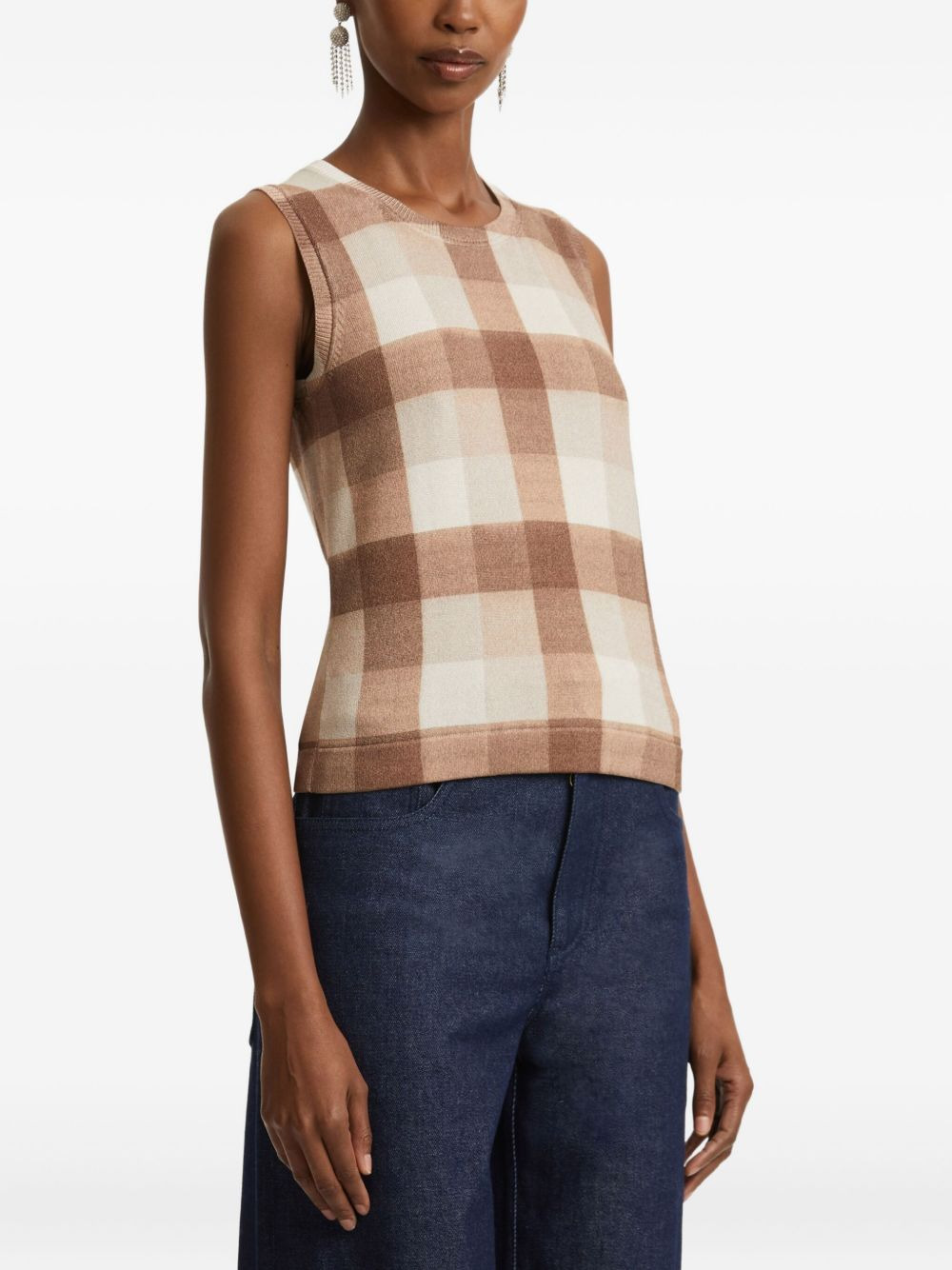 checked sleeveless vest - 3