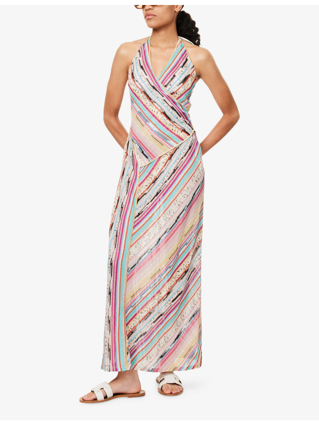 Striped Halterneck Knitted Midi Dress - 2