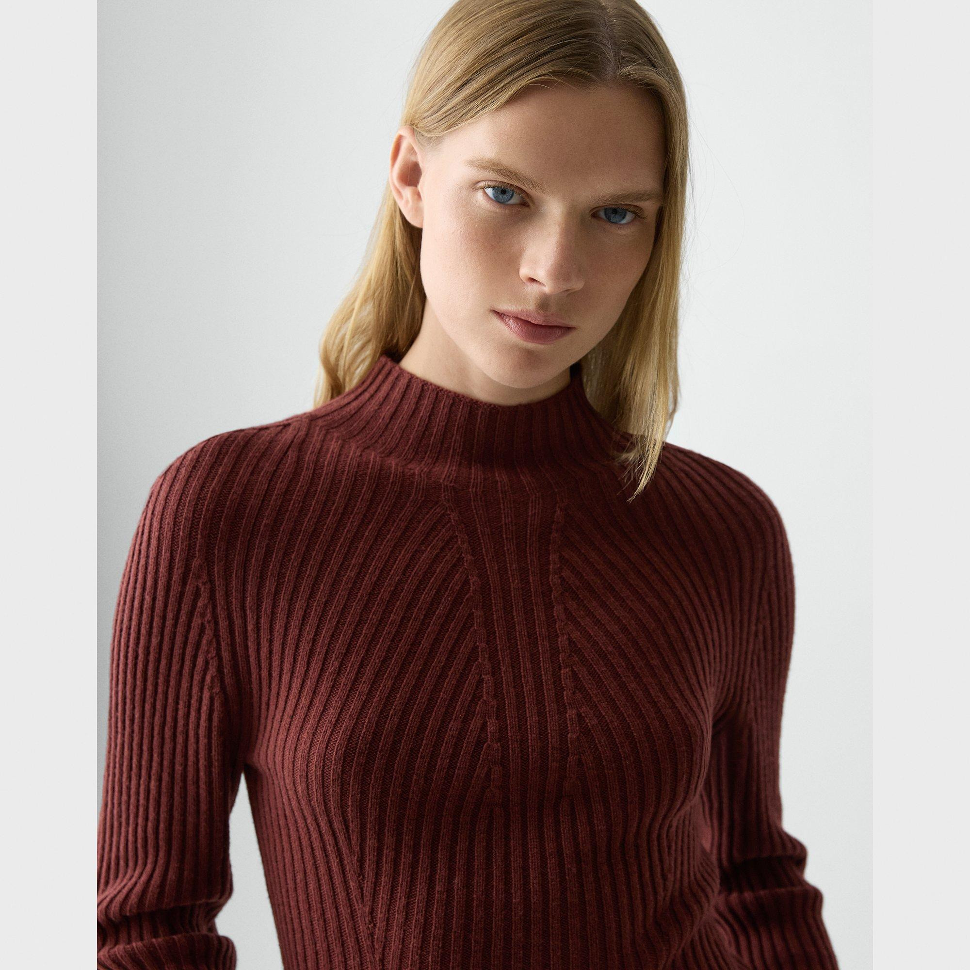 Ribbed Mock Neck Sweater in Cashmere - 5