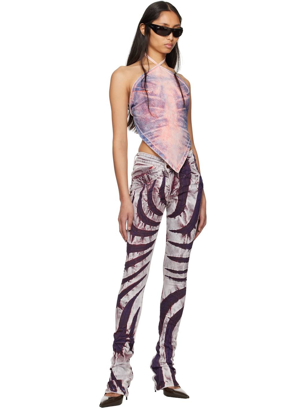 Purple & White V Cut Skinny Jeans - 4
