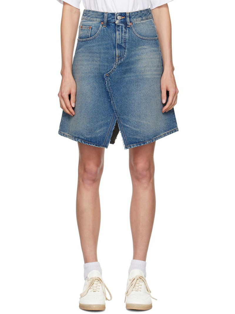 Blue Asymmetric Denim Midi Skirt - 1