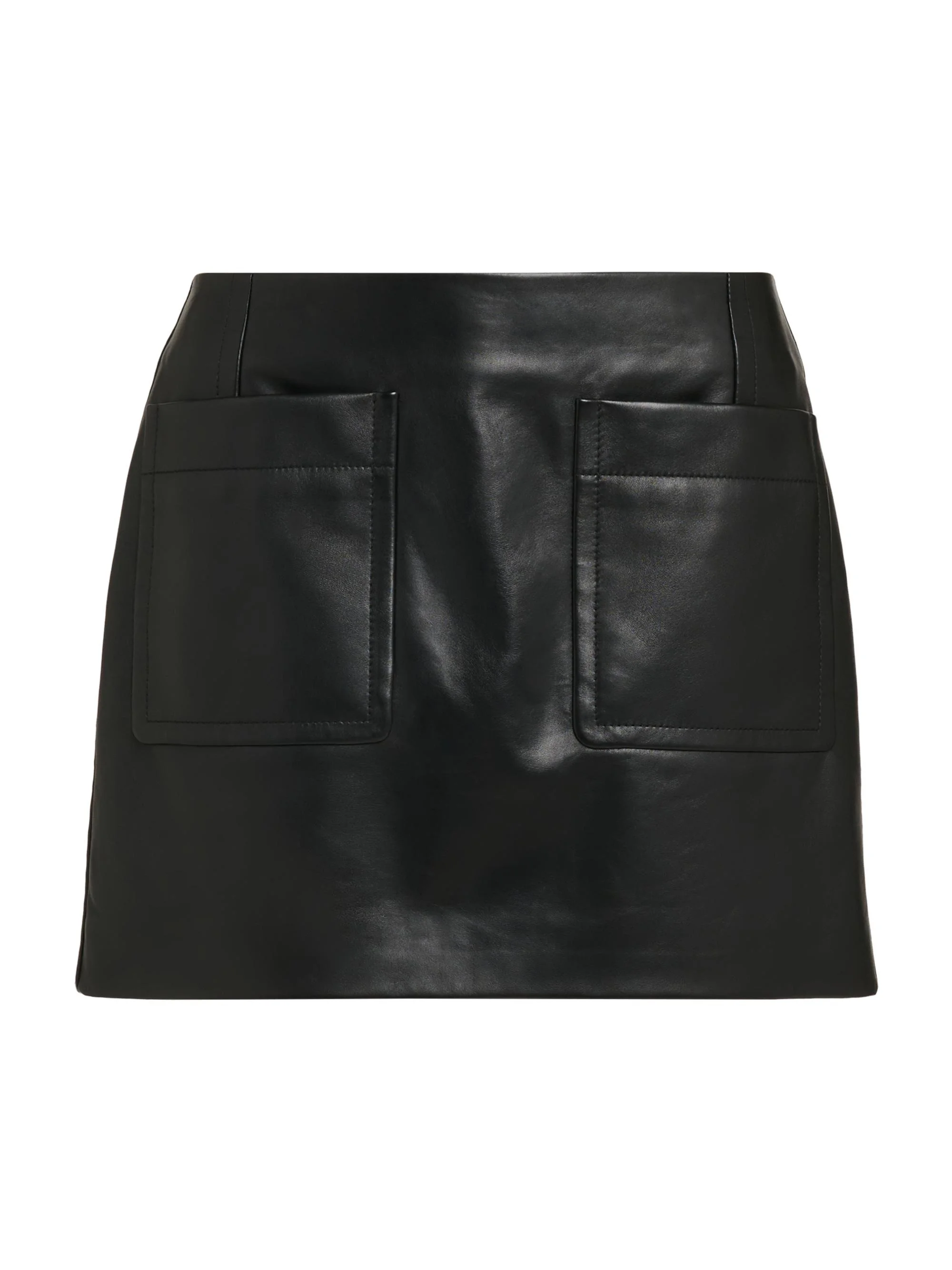 Women's Leather Patch Pocket Miniskirt - Black - 1