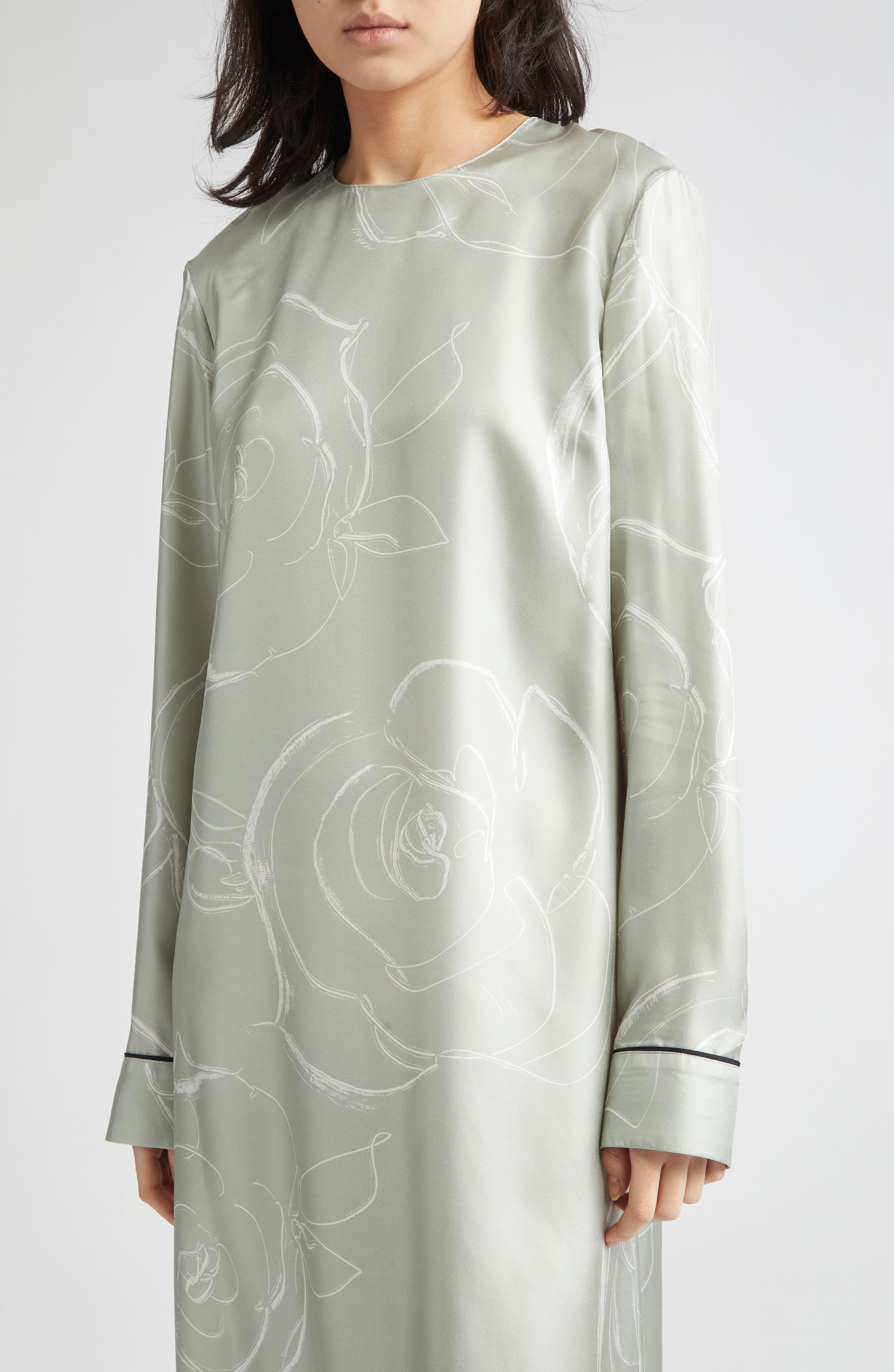 Marni Drawn Floral Long Sleeve Silk Dress in Auv19 Linden at Nordstrom - 4