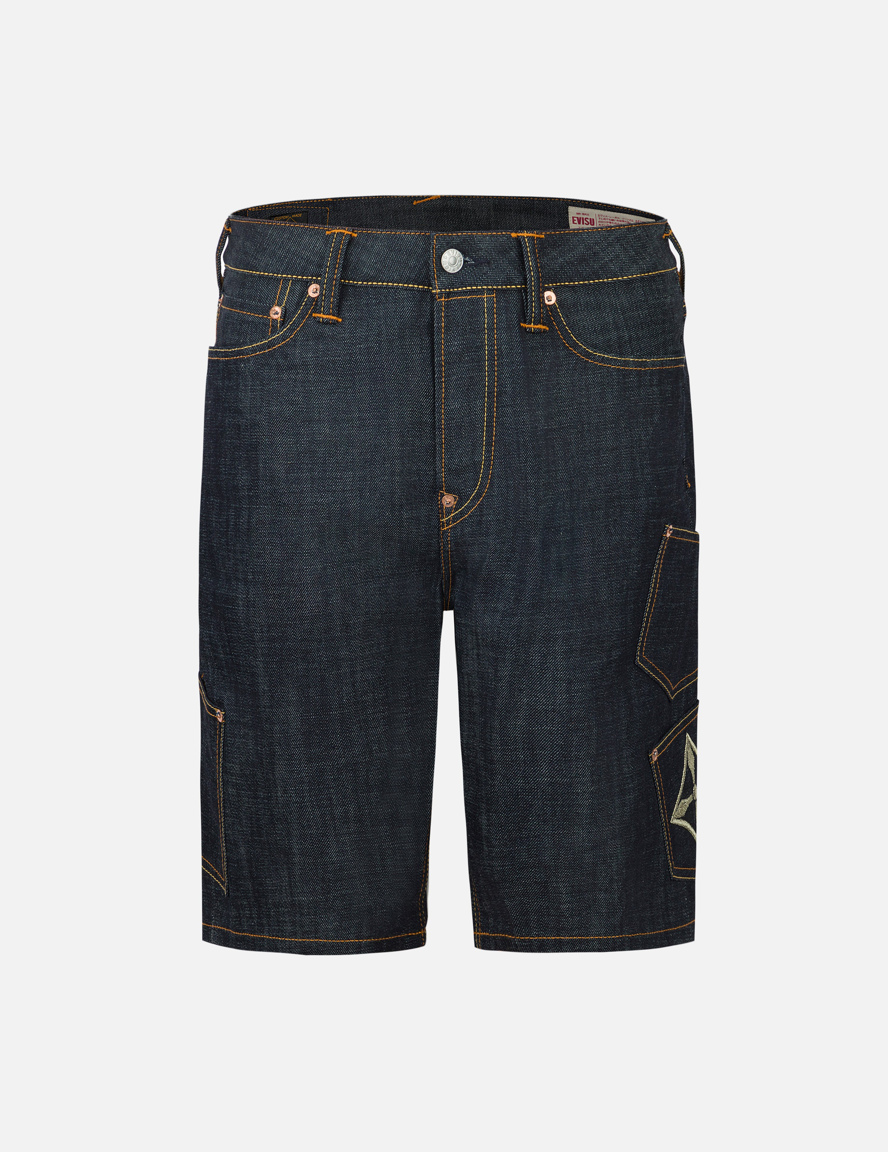 Multi-Pocket with Brocade Patch Regular Fit Denim Shorts - 2