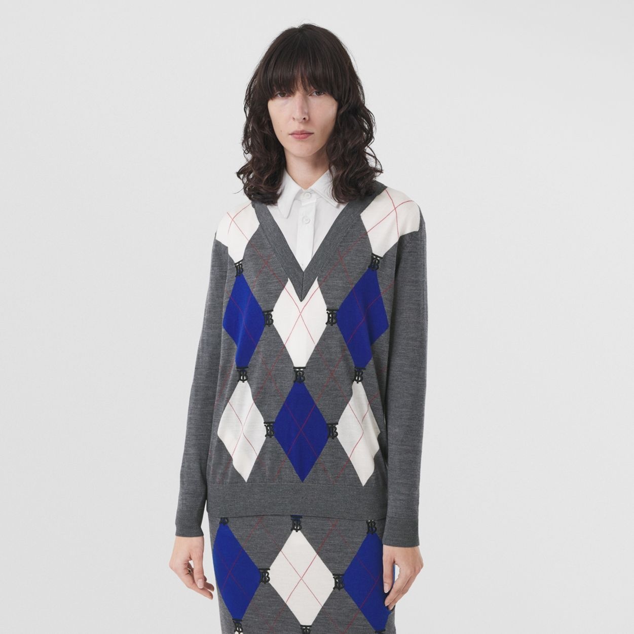 Monogram Motif Argyle Intarsia Wool Sweater - 2