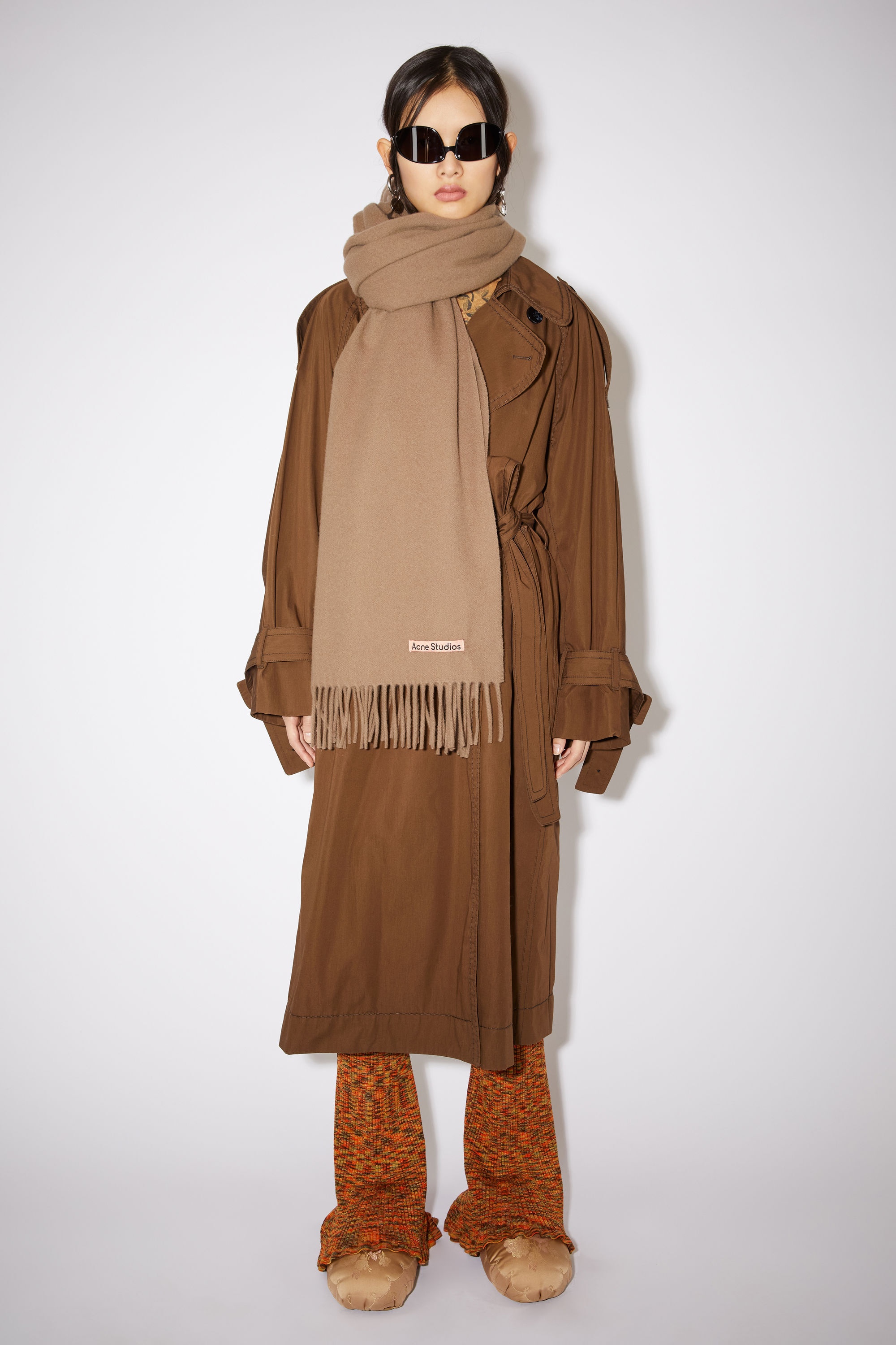 Fringe wool scarf - oversized - Caramel brown - 2