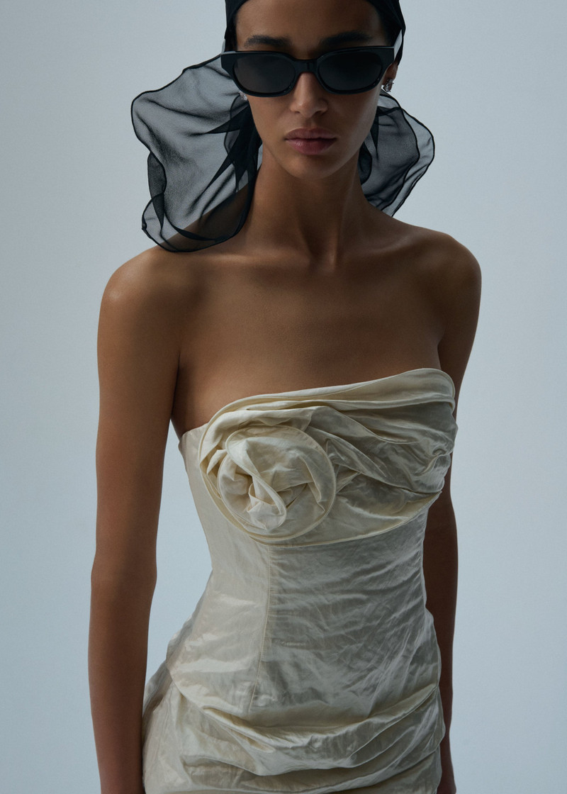 MAGDA BUTRYM Strapless ruched mini dress in cream outlook