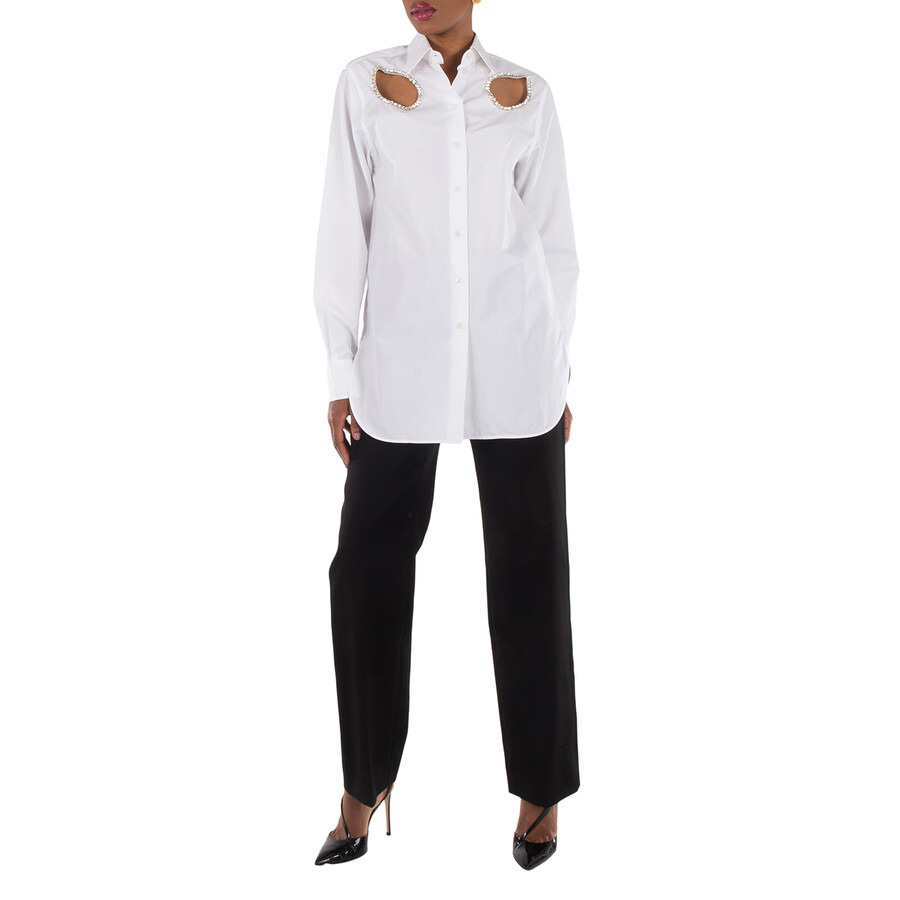 Stella McCartney Crystal-Embellished Cut-Out Shirt In White Cotton - 2