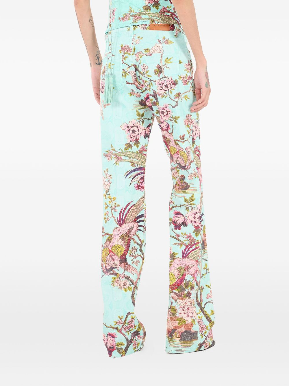 bird-print flared trousers - 4