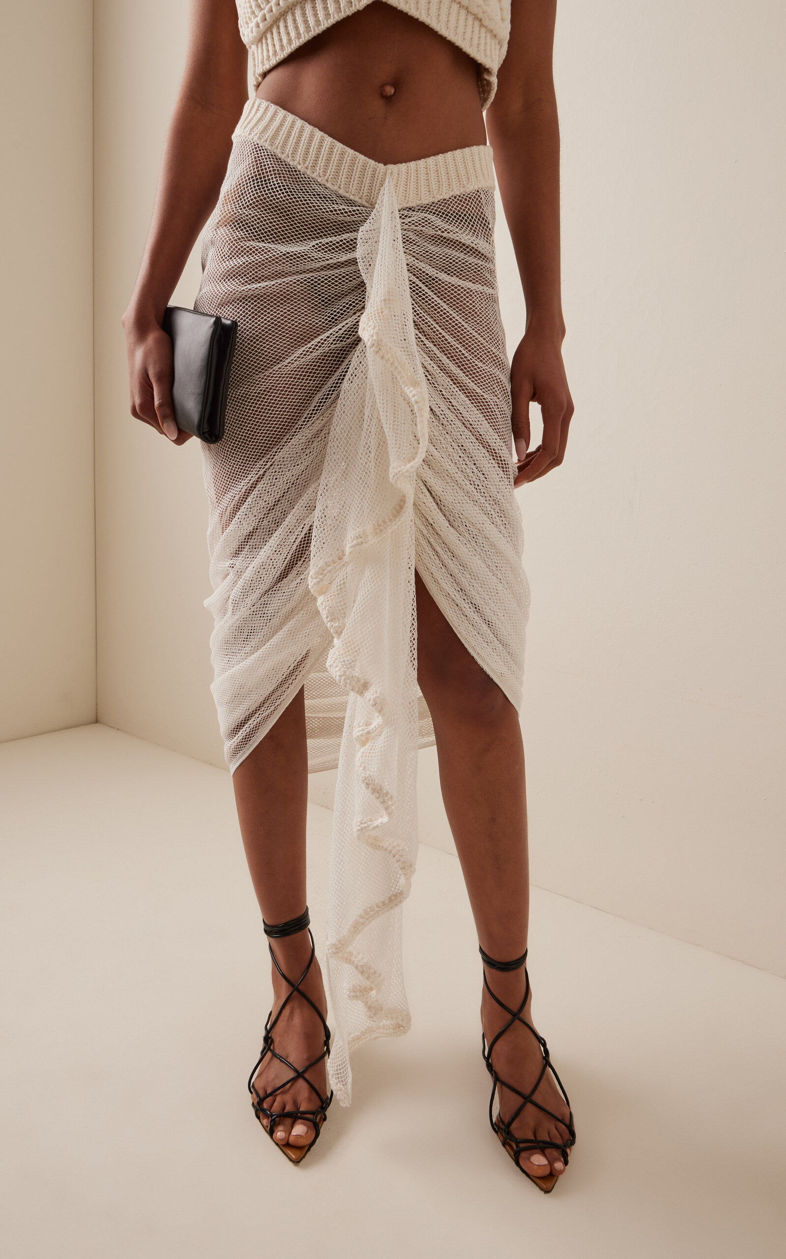 Wave Cotton-Blend Skirt ivory - 3
