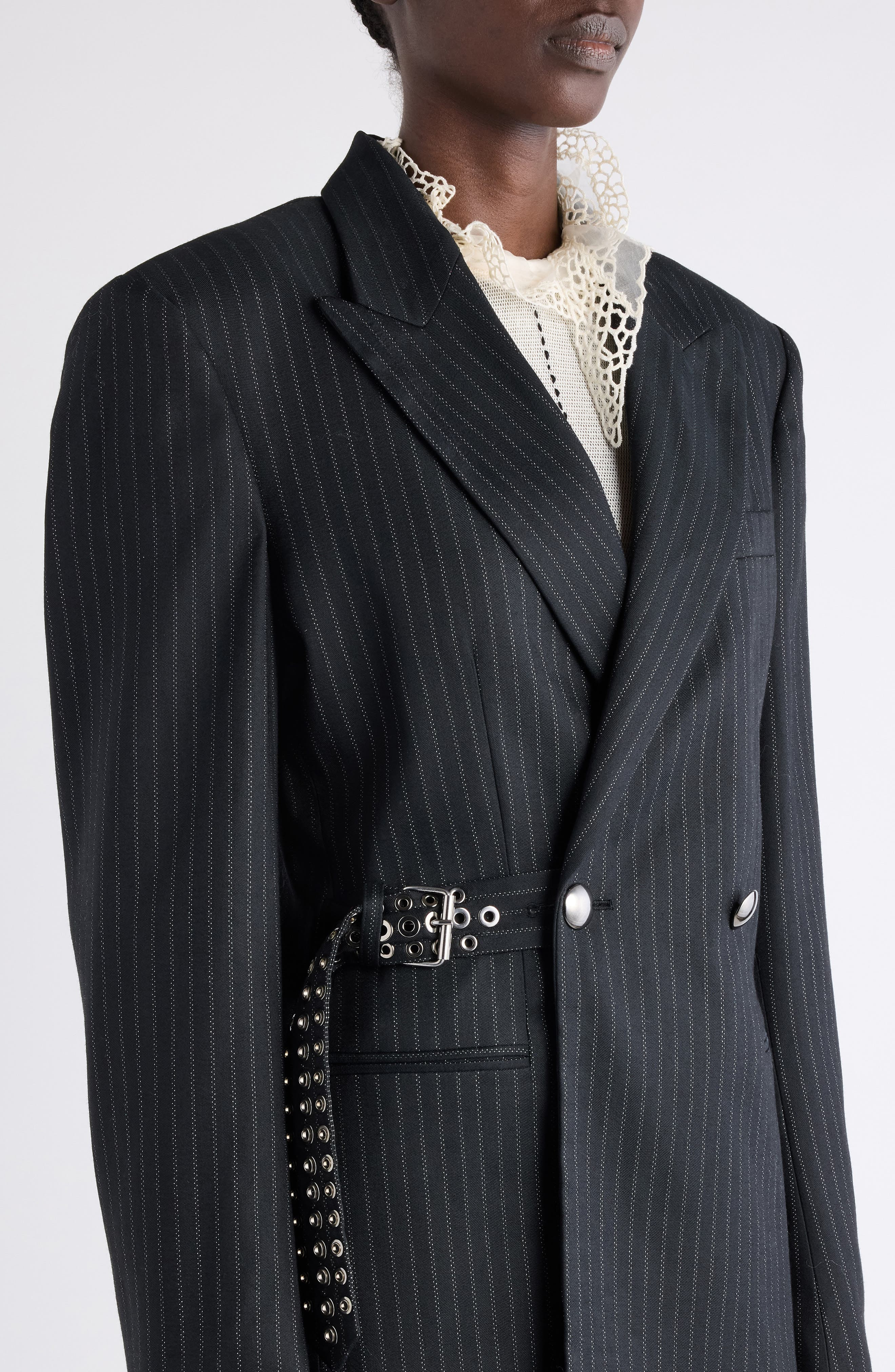 Isabel Marant Nahia Pinstripe Wool Blend Blazer in Black at Nordstrom - 4