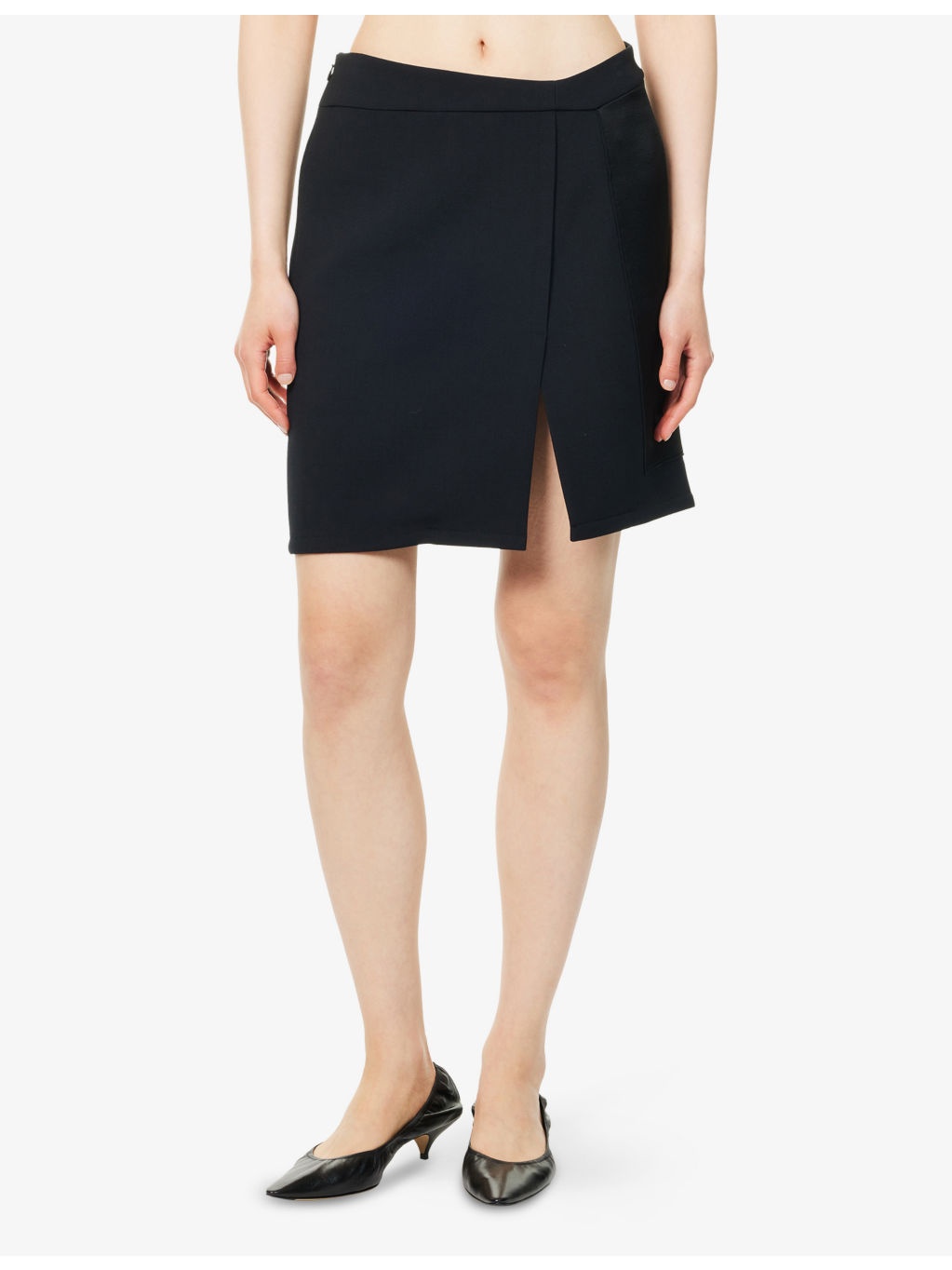 Contrast-Panel Split Stretch-Woven Mini Skirt - 3