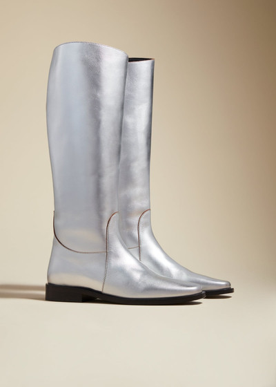 KHAITE The Wooster Riding Boot in Silver Leather outlook