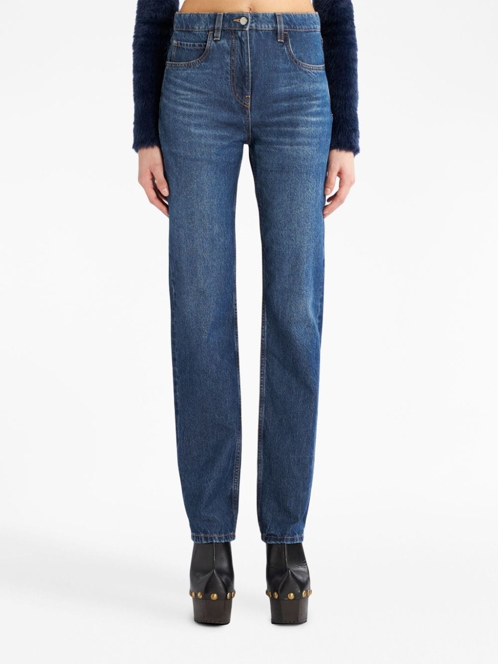 floral-embroidered high-waist jeans - 3