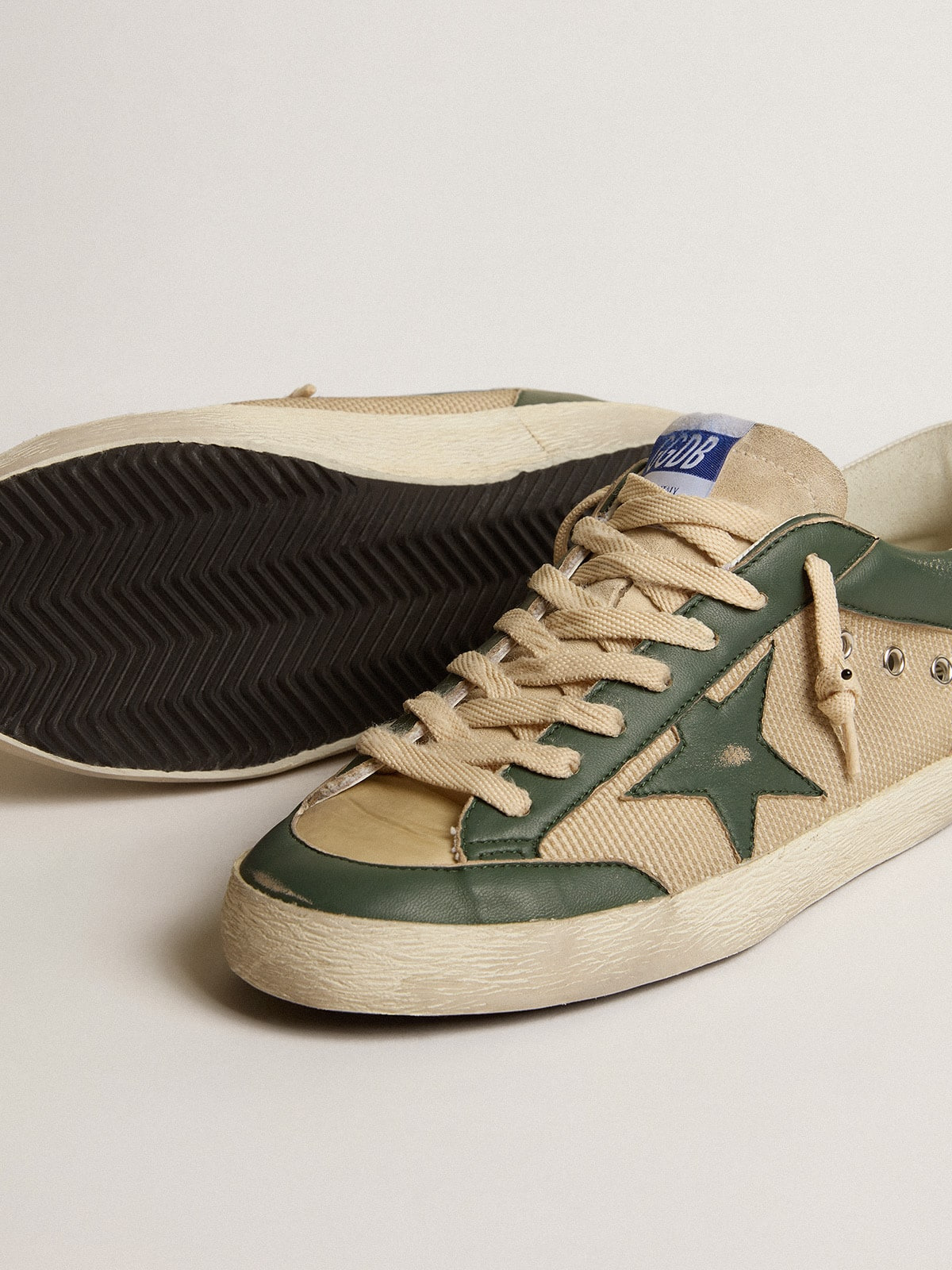 Super-Star LTD in cream mesh and green nappa with nappa star - 4